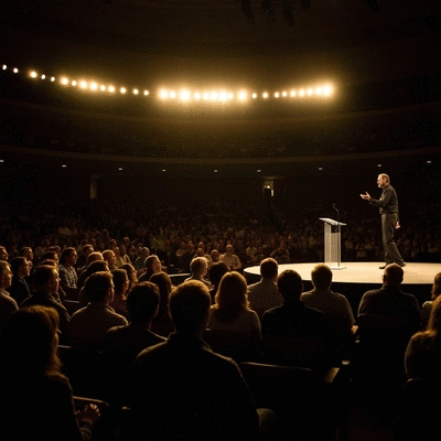 Audience watching Steve Jobs on stage during the 2007 iPhone keynote