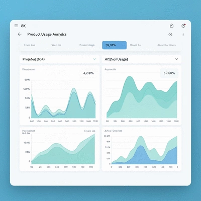 Data visualization showing product usage analytics with a clear gap between expected and actual usage, clean interface, no text, no words, no typography, 8K
