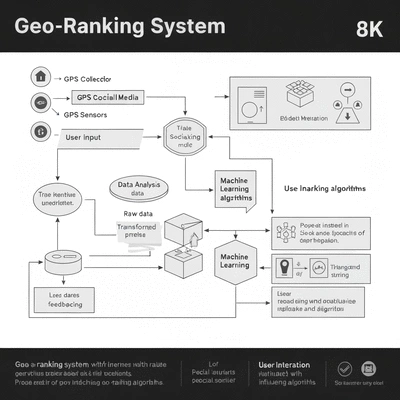 Schematic diagram showing the components of a geo-ranking system with data flow