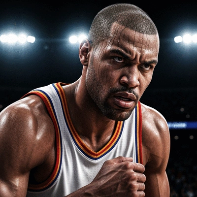 Basketball player looking focused and determined, representing MVP potential