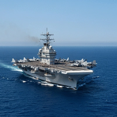 Historical image of USS George Washington aircraft carrier, symbolizing its legacy