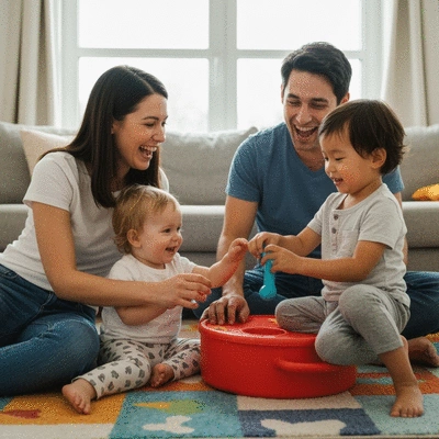 Parents and child engaging with family support resources