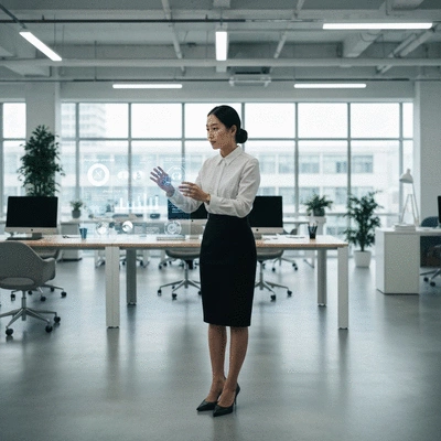 Marketer using AI tools for social media strategy