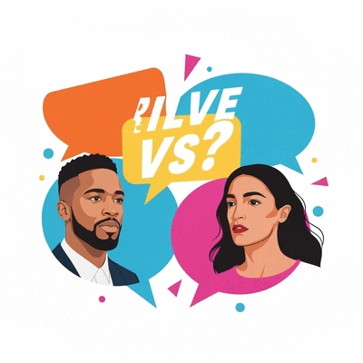Stylized image representing a social media debate with two profiles, Riley Gaines and AOC, with speech bubbles clashing, vibrant colors, no text, no words, no typography, no labels, clean image
