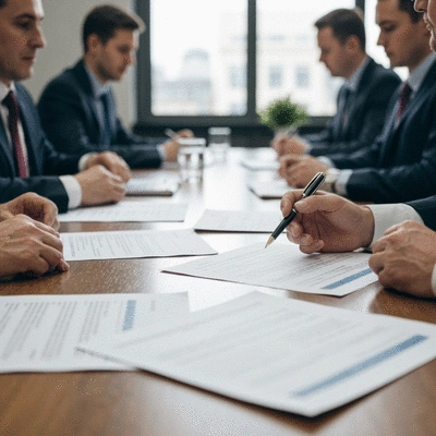 Conceptual image of political arguments and discussions, with trade negotiation documents in the foreground, no text, no words, no typography, clean image