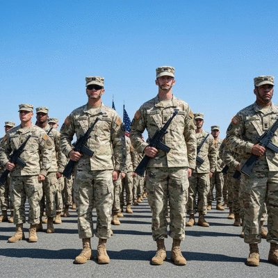 National Guard soldiers in formation, symbolizing federal and state authority balance