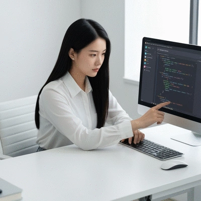 Developer using Claude AI on a modern workstation