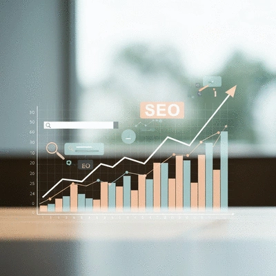 Business growth chart with SEO elements in the background