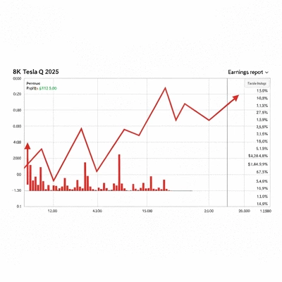 Financial chart showing Tesla's Q3 2025 earnings falling short of expectations