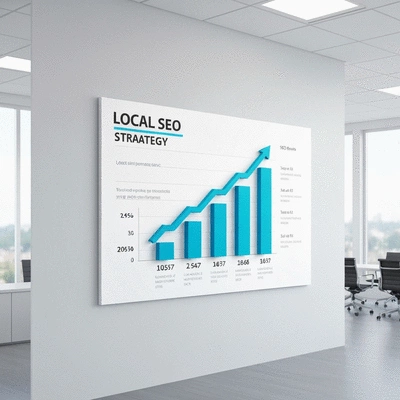 Chart depicting local SEO strategy with growth arrows, clean image, no text, no words, no typography