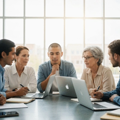 Diverse group of people engaging in a community discussion, representing startup community