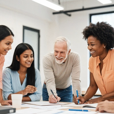 Diverse group of people engaging in a community workshop, symbolizing social connection and support for mental wellness
