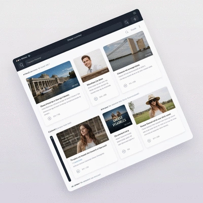 AI-driven search engine interface showing direct answers to queries with content from various sources, no text, no words, no typography, clean image
