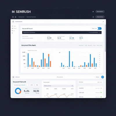 Semrush dashboard displaying keyword research and site audit data