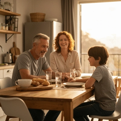 Family meeting with a CPS representative in a home setting