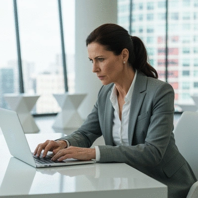 Person using a laptop with charts and graphs on screen, representing continuous learning and adaptation in a digital environment