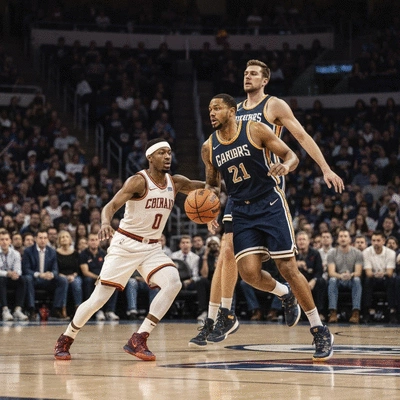 Basketball game in progress, professional players, high energy