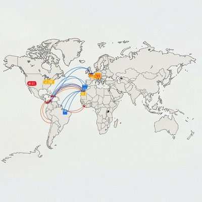 Stylized map showing global trade routes affected by geopolitical tensions, with abstract lines and icons indicating disruption, no text, no words, no typography, clean image