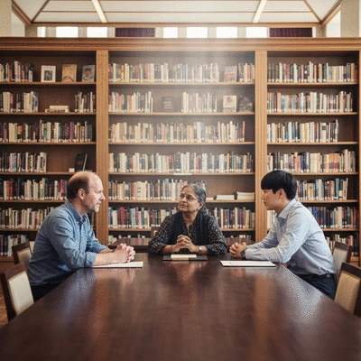 Diverse group of people engaging in a thoughtful discussion, representing public discourse and various perspectives