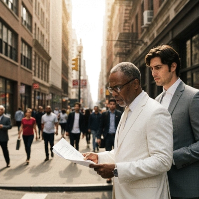Person looking confused at a legal document with a lawyer in the background, representing data lag and timing issues, no text, no words, no typography, clean image