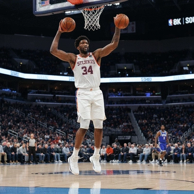 Basketball player on court, representing Joel Embiid's skill and versatility