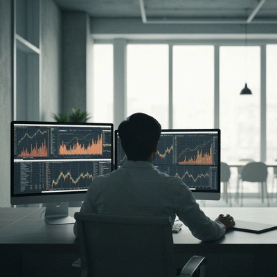 A person monitoring financial trends on multiple screens, representing investor vigilance