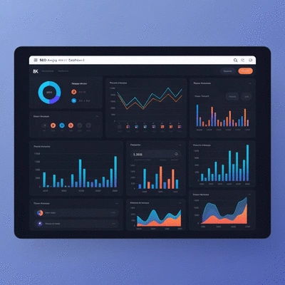 AI-powered SEO analytics dashboard showing data insights, trends, and graphs